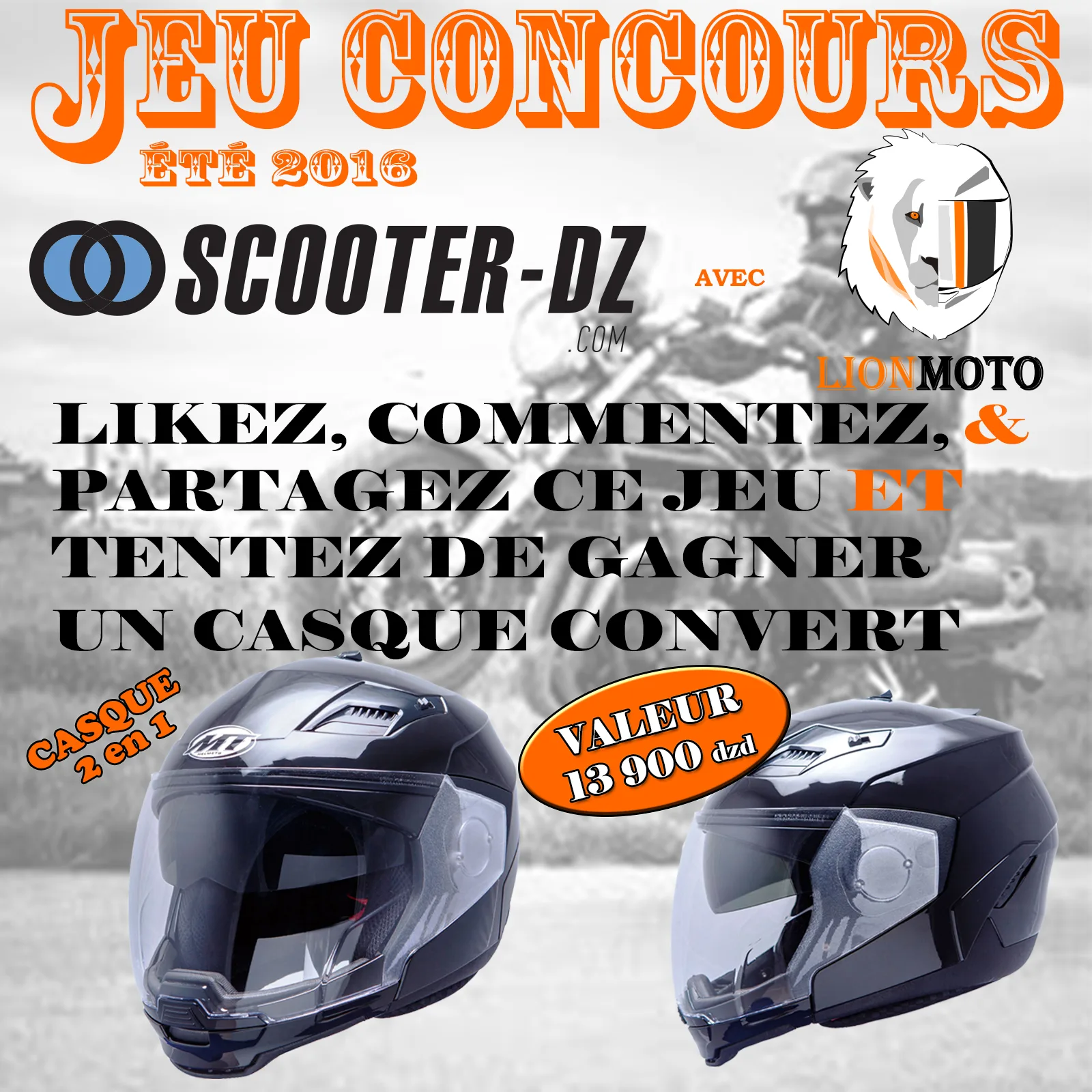 Gagnez un casque avec « Lion Moto » & « Scooter-dz » – Jeu Concours Été 2016