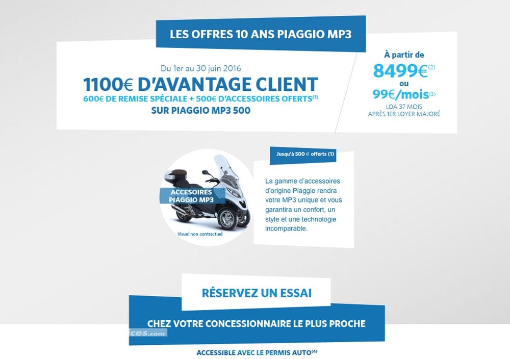Piaggio MP3 500 : promo spéciale 10 ans